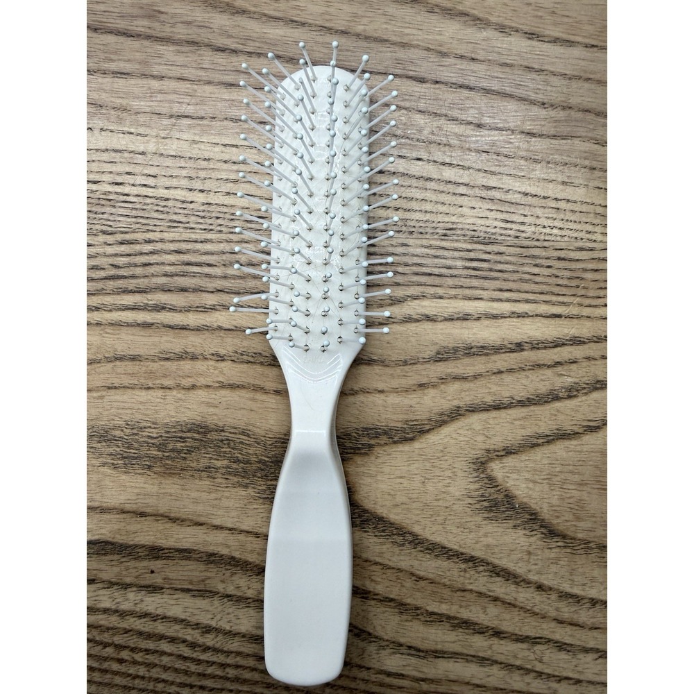 Vintage Estee Lauder Hair Brush Ball Tipped 6.5" Travel Purse White Plastic Mini